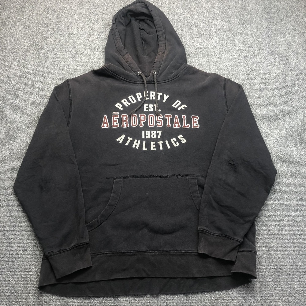Aeropostale Hoodie Mens Medium Black Pullover Athletics Graphic Sweatshirt